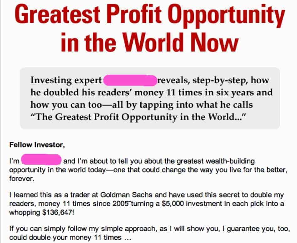 Investment newsletter promises greatest profit opportunity