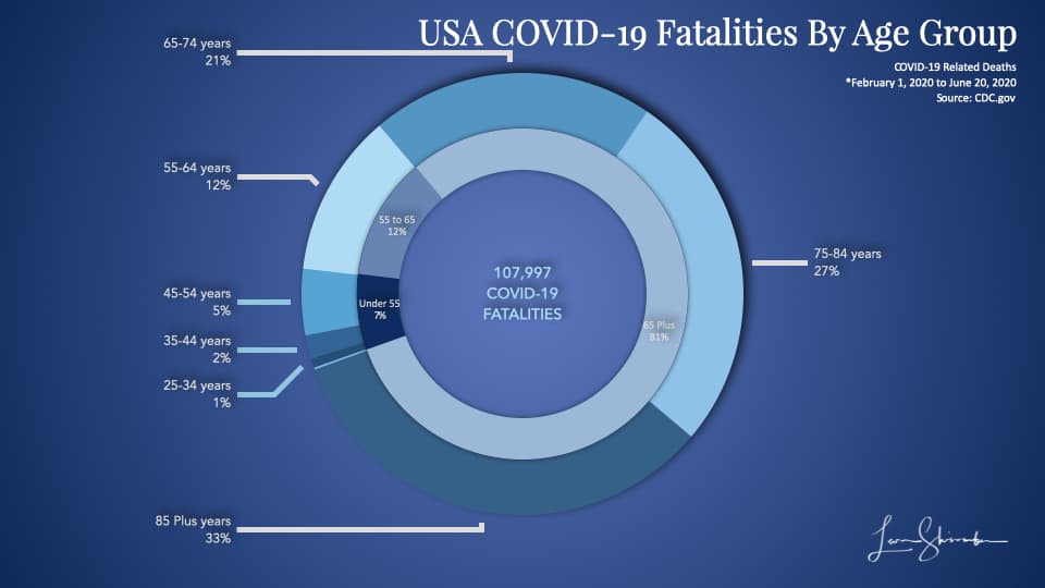 USA COVID-19 Fatalities by Age Group distribution pie chart