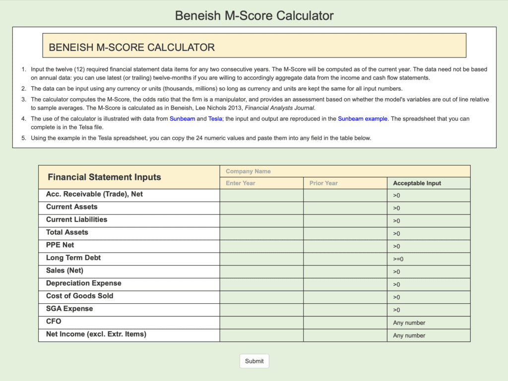 the beneish m score calculator