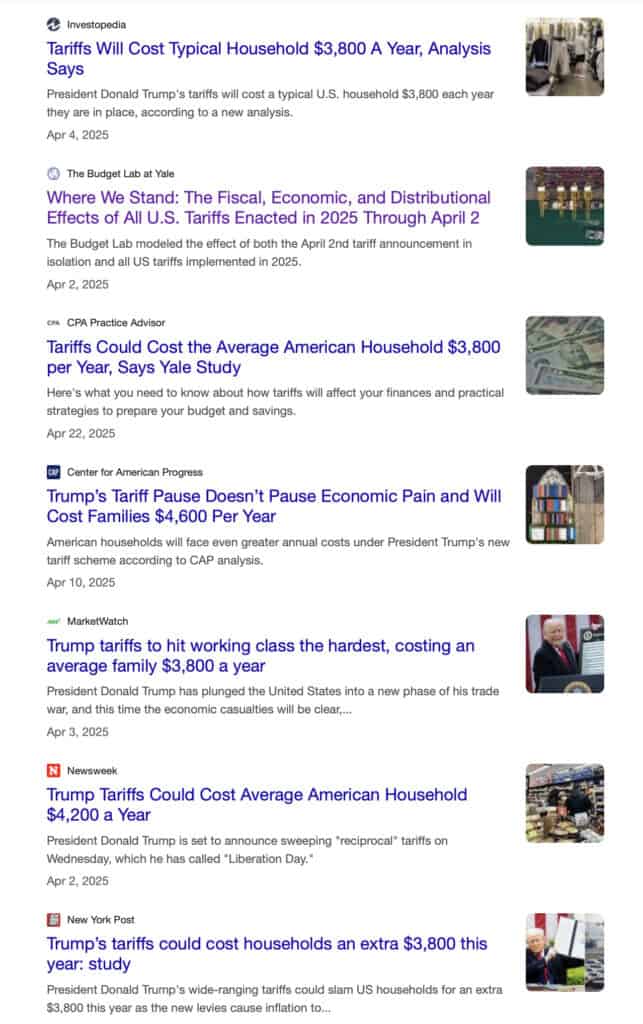 The media reporting on tariff impact based on Yale Labs' research