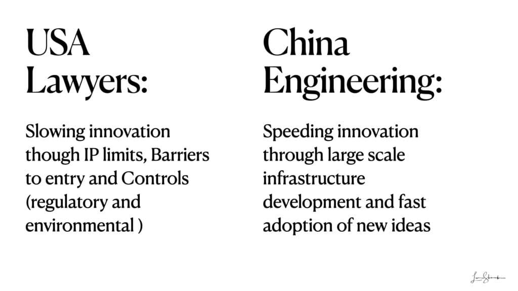Building the future China versus USA - contrasting USA lawyers and China engineering